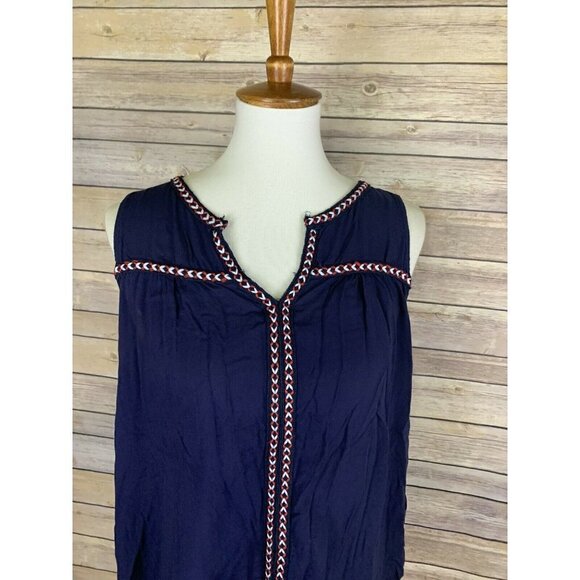 Pleione Womens Small V Neck Blouse Sleeveless Navy - Picture 2 of 7